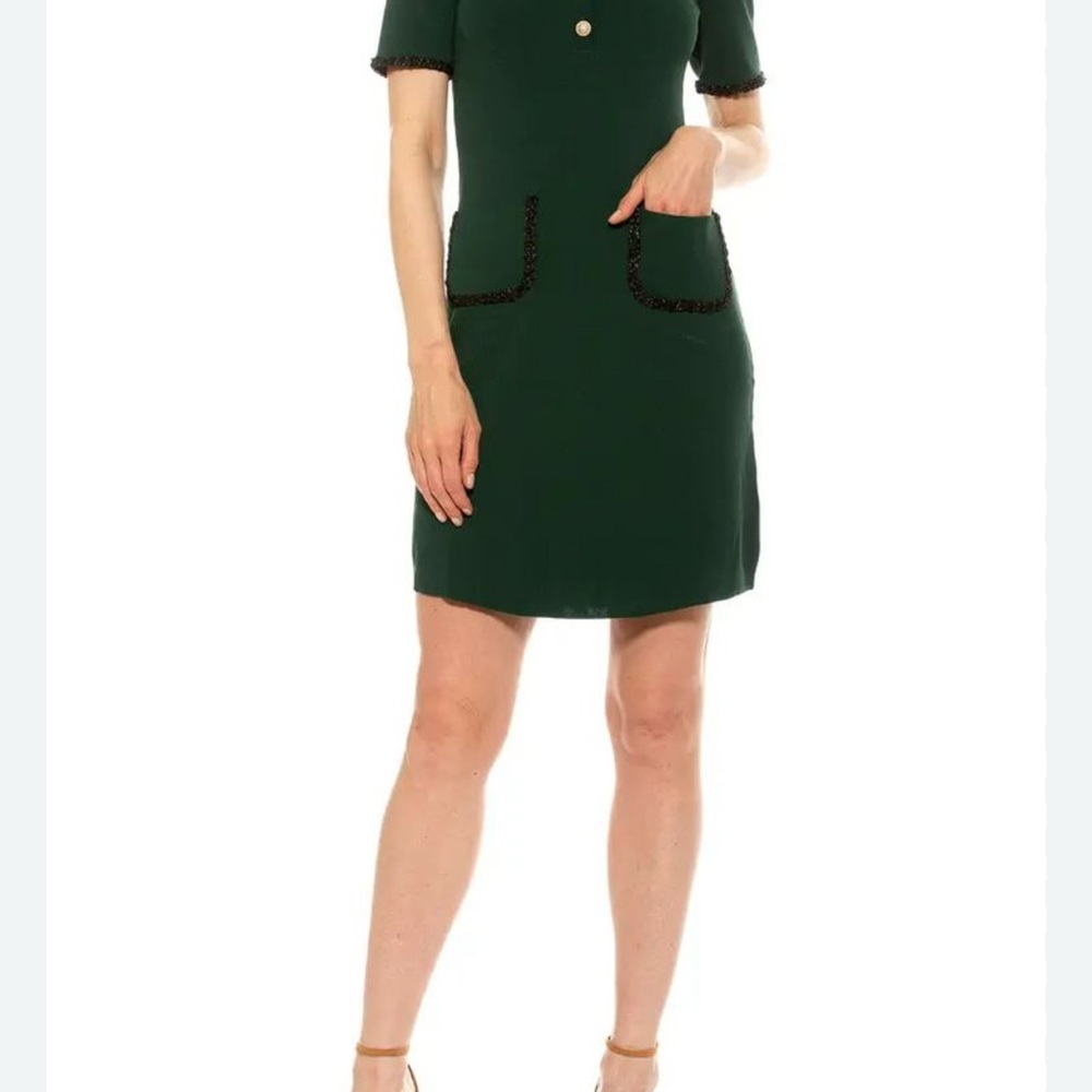 Alexia Admor Green Midi Dress with Black Trim